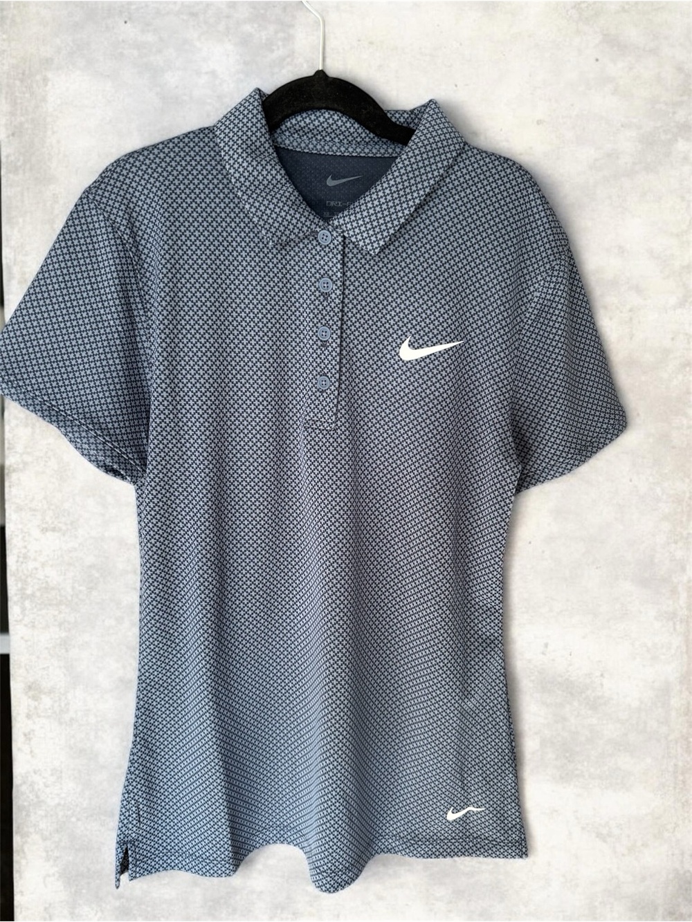 🇺🇸 SALE Nike Women’s Navy Micro-Pattern Polo Top with White Swoosh